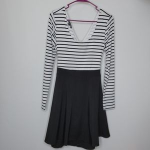 Black and White Striped Long Sleeve Dress